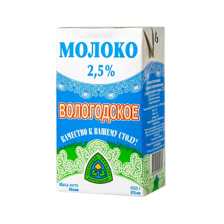 Молоко «Вологодское» ультрапастеризованное 2,5% 1 л