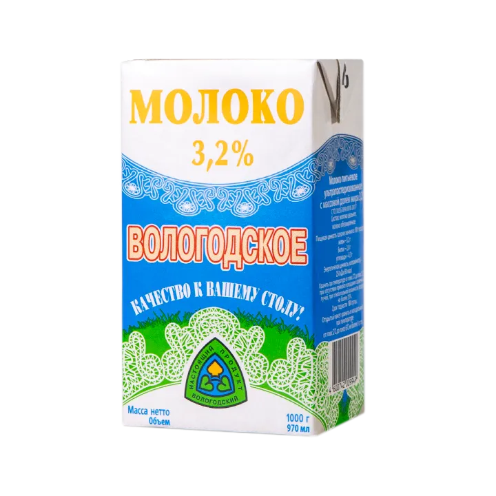 Молоко Вологодское ультрапастеризованное 3,2% 1 л т/пак