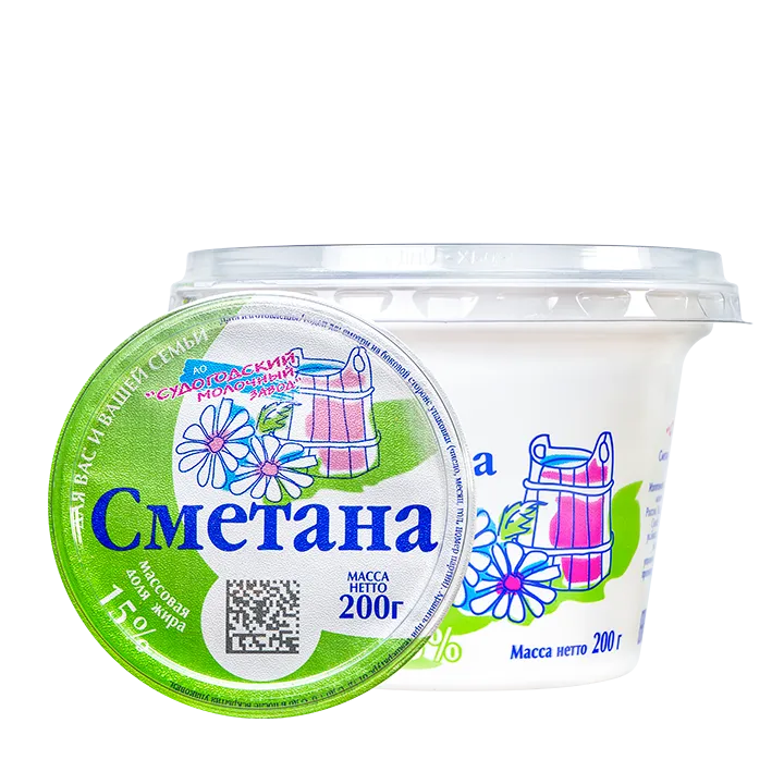 Сметана 15% 200 г п/стакан