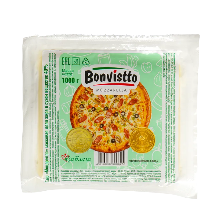 Сыр Bonvistto Моцарелла 40% брус вес 10х1 кг