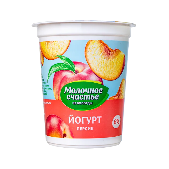 Йогурт 6% 0,2 л/8 Персик (п/стакан) | Молочное счастье