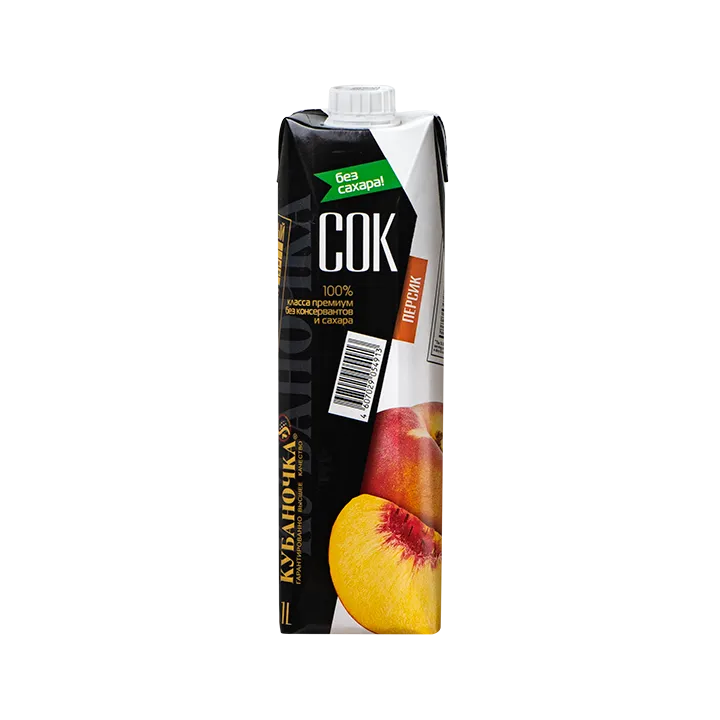 Сок тетра-пак Персиковый с мякотью, 1 л, без сахара