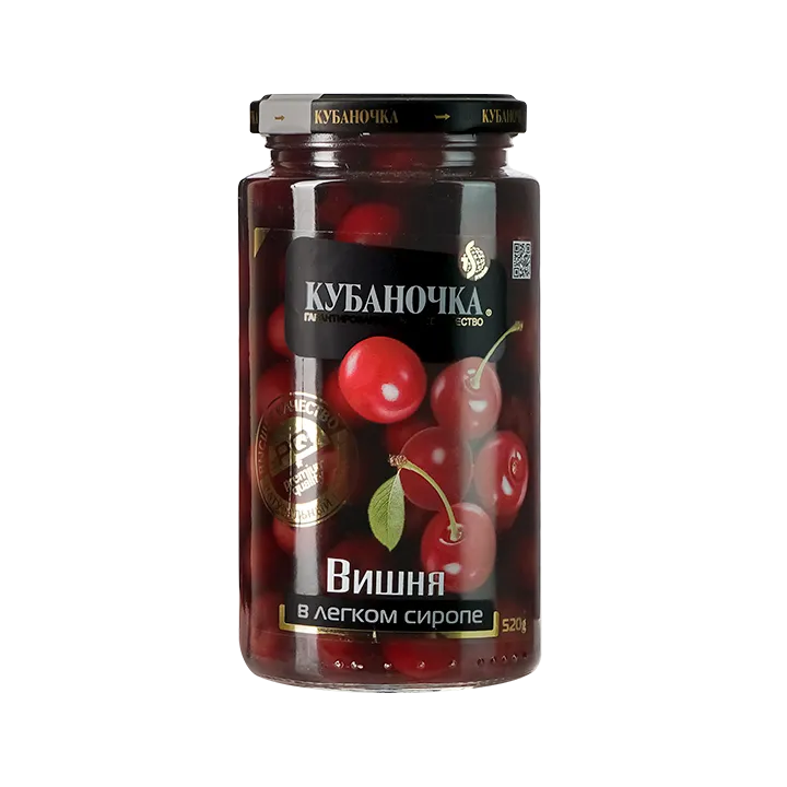 Вишня в легком сиропе 520 г (стекло)