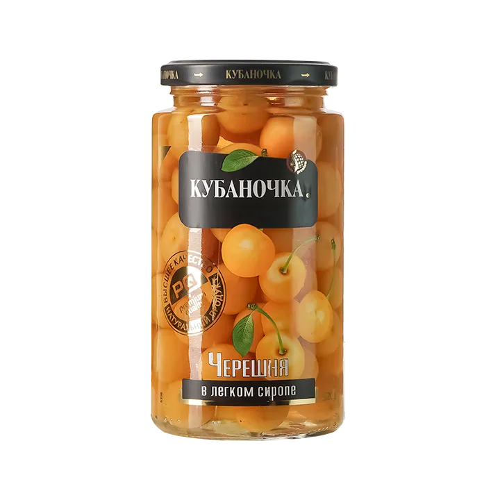 Черешня желтая в легком сиропе 520 г (стекло)