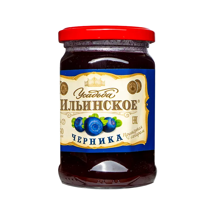 Черника протертая с сахаром ГОСТ 350 г (стекло)