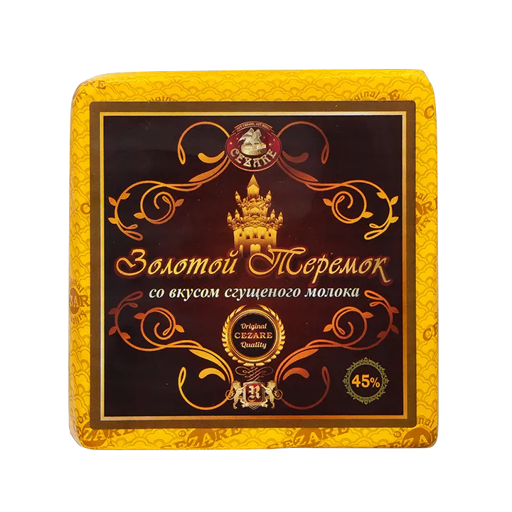Сыр Золотой Теремок со вкусом сгущенного молока 45% кубик вес 8*2 кг