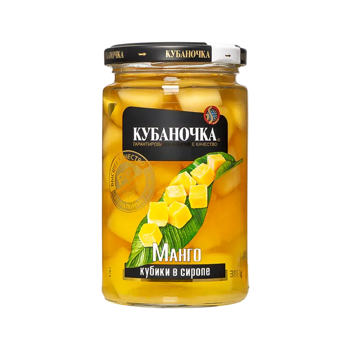 Манго в легком сиропе кубики 380 г в стекле