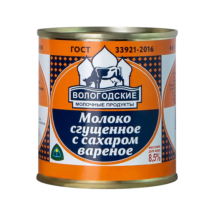 Молоко сгущенное с сахаром вареное 8,5% 370 г (консервы, жестяная банка)
