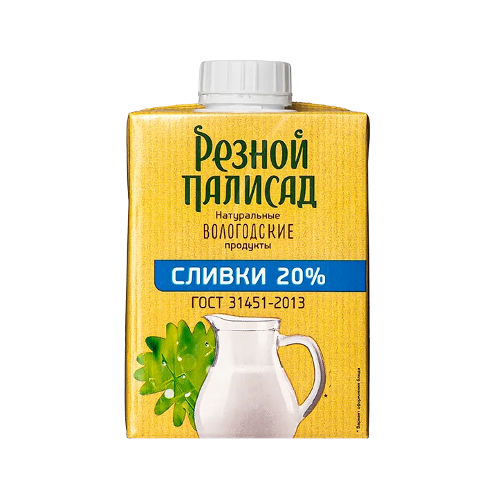 Сливки ультрапастеризованные Резной Палисад 20% 500 г, упаковка ТБА