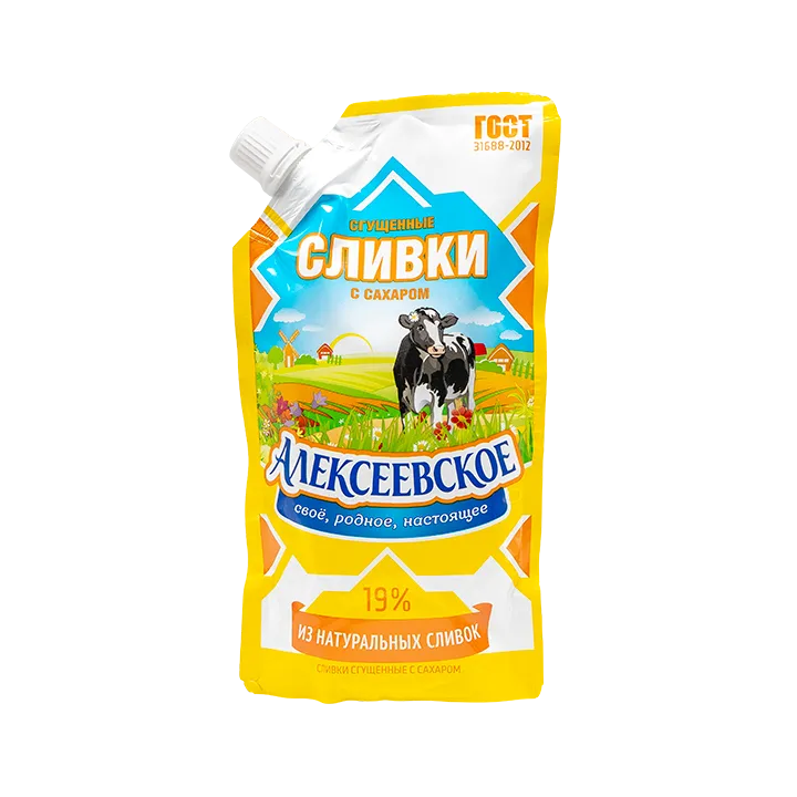 Сливки сгущенные с сахаром 19% 270 г в упаковке дой-пак