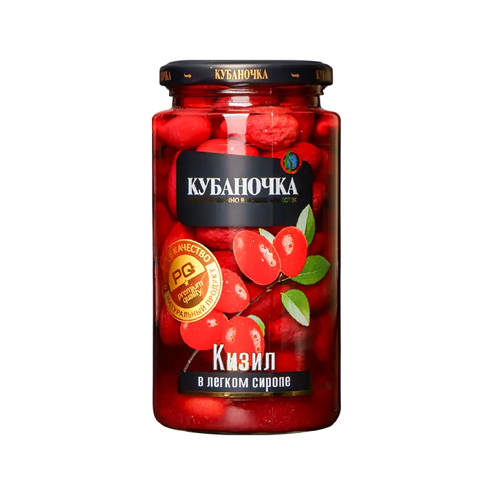 Кизил в легком сиропе, 540 г в стекле