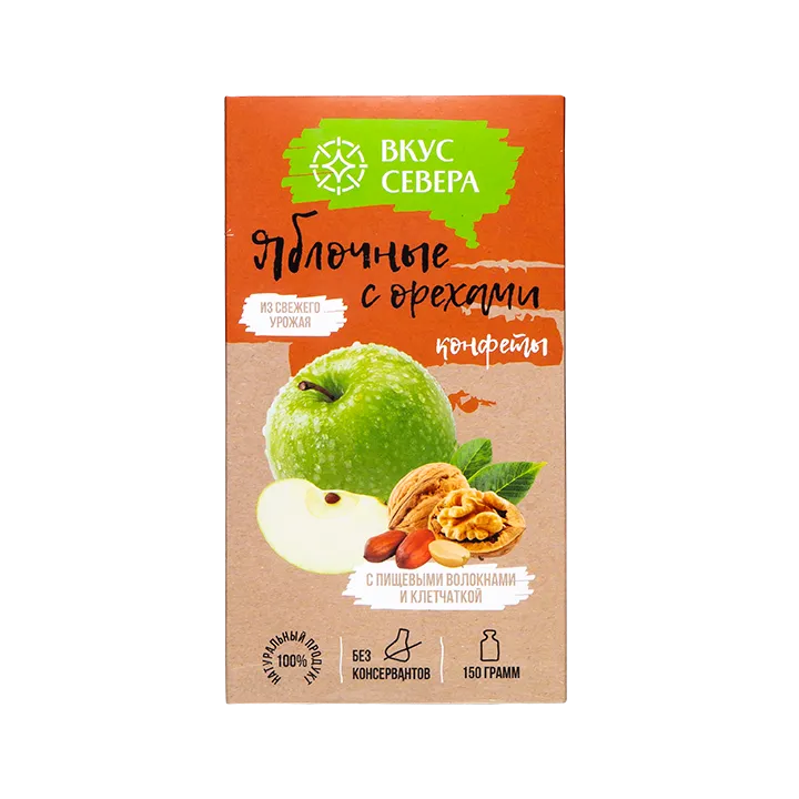 Конфеты глазированные Яблочные с орехами, 150 г в пенале