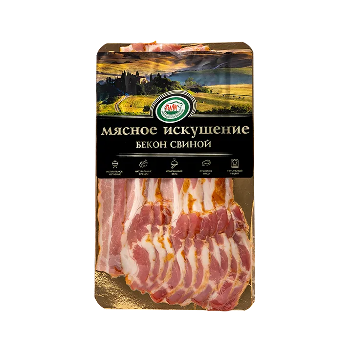 Бекон свиной сырокопченый 200г шт (30 сут) в/у ВМК | Вологодский мясокомбинат