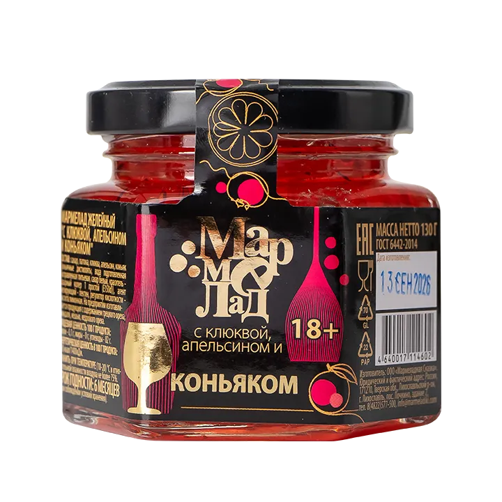Мармелад с коньяком клюква-апельсин, 130 г в банке