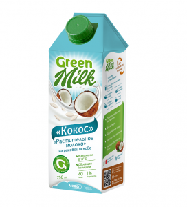 Напиток б/а из растительного сырья на рисовой основе Кокос Green Milk 0,75 л Тетра Пак 12 шт